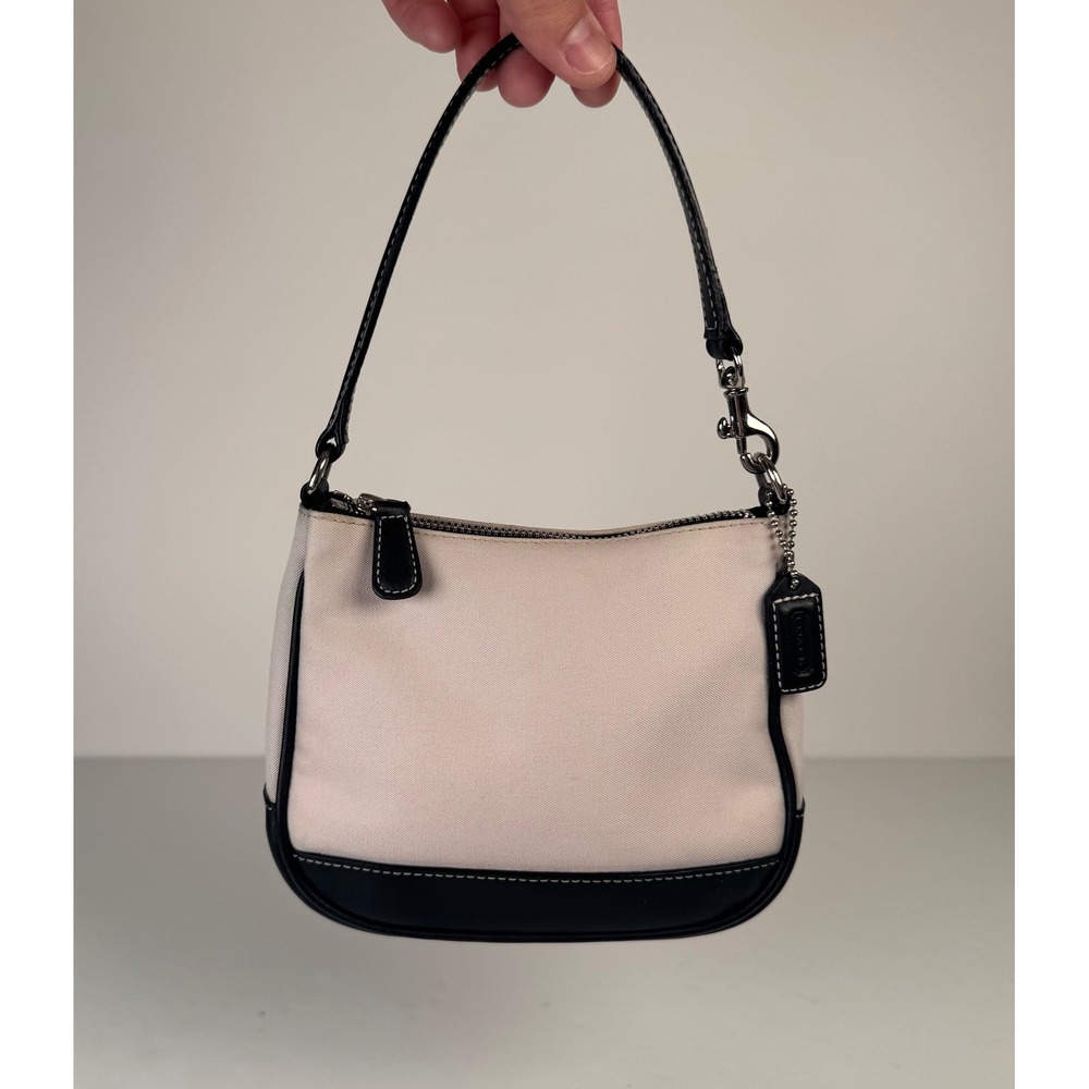 Coach Hampton Demi Small‎ Pink Cream Black Handbag Purse Canvas Leather Y2K VTG
